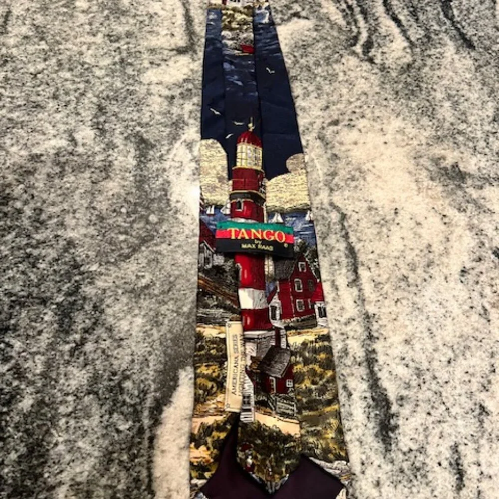 Tango by Max Raab tie. Lighthouse from the‎ American Series, coastal, 100% Silk